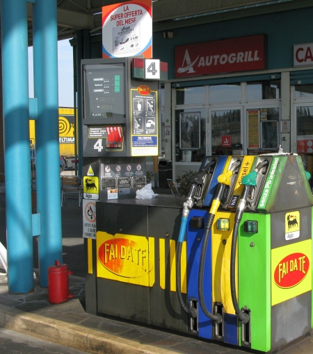 Driving Italian autosrada gas petrol station